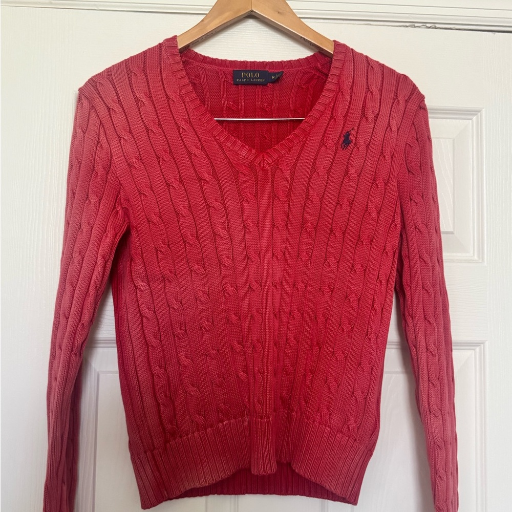 Polo Ralph Lauren cotton cable knit v-neck sweater sz M Faded Looking